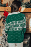 Green Christmas Snowflake Dotted Print Round Neck Sweater