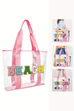 Pink BEACH Chenille Patched Large Clear PVC Shoulder Bag