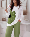 Floral Print Long Sleeve Top and Causal Pants Set