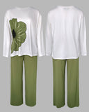 Floral Print Long Sleeve Top and Causal Pants Set
