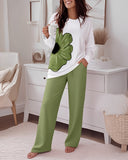 Floral Print Long Sleeve Top and Causal Pants Set