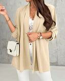 Roll Up Sleeve Casual Coat Open Front Lightweight Cardigan Top