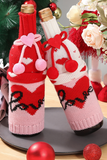 Racing Red Valentine Pattern Knitted Bow Knot Decor Wine Bottle Sleeve