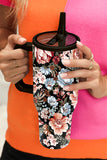 Black Flower Print Handle Large Vacuum Cup 40oz