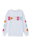 White Howdy Glitter Chenille Patch Graphic Casual Sweatshirt