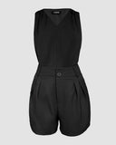 2 Pieces Summer Outfits V Neck Sleeveless Ruched Tank and Casual Pocket Design Shorts Set