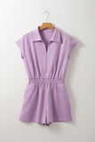 Orchid Bouquet Short Sleeve Zipper Collared Elastic High Waist Romper