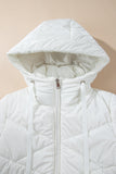 White Solid Quilted Hooded Zip Up Puffer Jackets