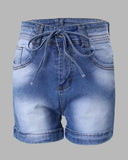 High Waist Tied Detail Denim Shorts