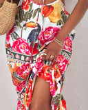 Floral Animal Tropical Print Tied Detail Maxi Dress