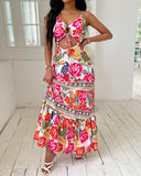 Floral Animal Tropical Print Tied Detail Maxi Dress