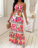 Floral Animal Tropical Print Tied Detail Maxi Dress