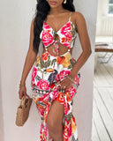 Floral Animal Tropical Print Tied Detail Maxi Dress