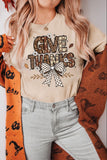Khaki GIVE THANKS Bowknot Printed Crewneck T Shirt