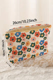 Red Colorful Flower Printed Rib Textured Cosmetic Bag