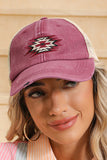 Coral Aztec Pattern Cotton Distressed Baseball Cap