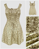 Ditsy Flora Print Square Neck Thick Strap Jumpsuit Tied Detail Shirred Back Slit Slim Fit Skort Romper