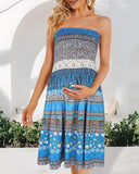 Floral Print Bandeau Sleeveless Ruched Boho Dress Casual Summer Backless A Line Dress