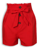 Button High Waist Belted Shorts