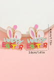 Pink Happy Easter Bunny Ear Pattern Stud Dangle Earrings