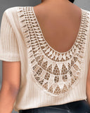 Contrast Lace Backless Ribbed T Shirt