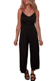 Black Spaghetti Straps Open Back Pleated Wide Leg Jumpsuit