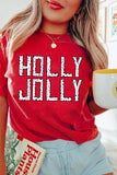 Red HOLLY JOLLY Letter Graphic Round Neck T Shirt