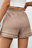 Straw Yellow Textured Tiered Edge High Waist Casual Shorts