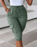 Side Pockets Drawstring Waist Cropped Cargo Pants