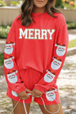 Gold Flame Sequin MERRY Santa Claus Pattern Long Sleeve Ribbed Shorts Set