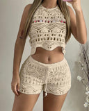 Backless Tassel Design Top & Shorts Set