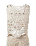 Crochet Lace Sleeveless Crop Knit Top & Shorts Set