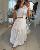 One Shoulder Shirred Crop Top with Ruffle Slit Skirt Set