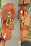 Thai Curry Rhinestone Decor Clip Toe Faux Leather Flat Slippers