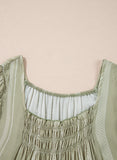 Laurel Green Stripes Ruffled Sleeve Shirred Round Neck Loose Fit Tank Top