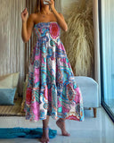 Tribal Print Long Pleated Skirts Flowy High Waist A Line Maxi Skirts