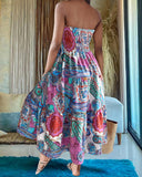 Tribal Print Long Pleated Skirts Flowy High Waist A Line Maxi Skirts