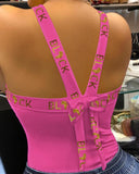 Lip Letter Print Bowknot Decor Tank Top