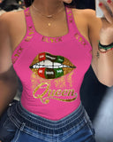 Lip Letter Print Bowknot Decor Tank Top