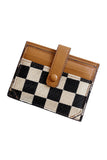 Coffee Leather Checkered Canvas Patchwork Card Storage Wallet