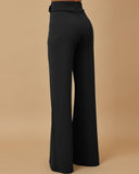 Metal Button Decor High Waist Casual Straight Leg Work Pants