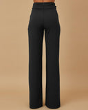 Metal Button Decor High Waist Casual Straight Leg Work Pants