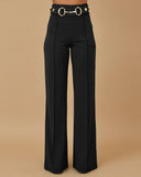 Metal Button Decor High Waist Casual Straight Leg Work Pants