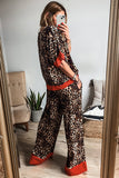 Brown Animal Print Color Contrast Edge Loose Fit Pants Set