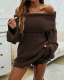 Off Shoulder Long Sleeve Oversized Knit Sweater