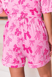 Pink Bow Print Half Sleeve Shirt and Shorts Pajamas Set