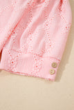 Pink Flower Geometric Textured Button Short Sleeve Top