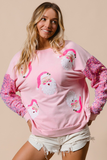 Pink Sequined Santa Claus Long Sleeve Christmas Sweatshirt