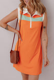 Russet Orange Colorblock Sleeveless Quarter Zip Collared Athletic Mini Dress