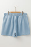 Beau Blue Washed Chambray Drawstring Elastic Waist Plus Size Shorts